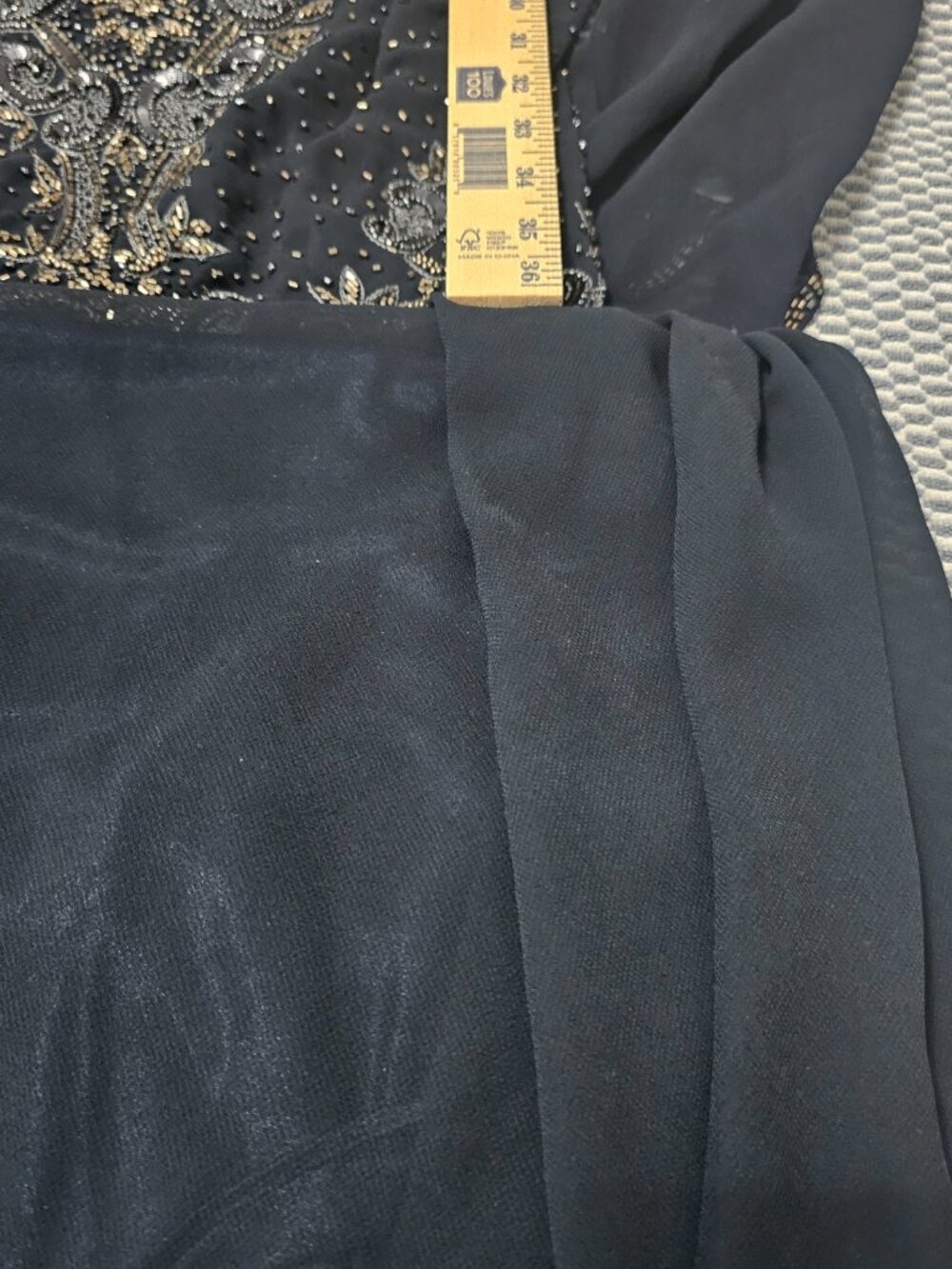 JKARA Navy Blue Long Sleeve Beaded Wedding Prom Formal Gown Women’s Dress Size 8 - Picture 5 of 7
